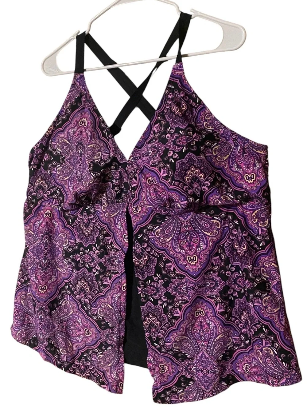 Catherines Tankini Women’s 24W Purple Paisley Wireless Lined Beach Resort Boho